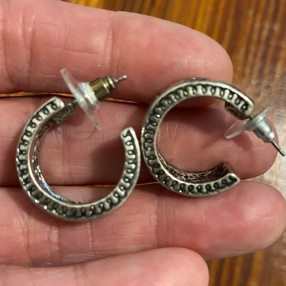 Silver Tone Floral Print Hoops - Picture 5 of 9